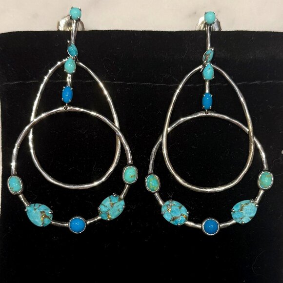 Gorgeous IPPOLITA 3-part 925 Sterling Silver Rock Candy Turquoise Hoop Earrings - Picture 1 of 6